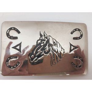 Belt Buckle Stainless Steel Western Embossed Horse Chambers Belt Co Made In USA